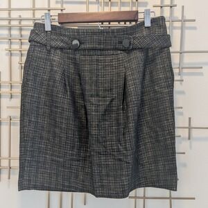 Ann Taylor Skirt Black White Button Accent Belted Lined Women's Sz 8 Office